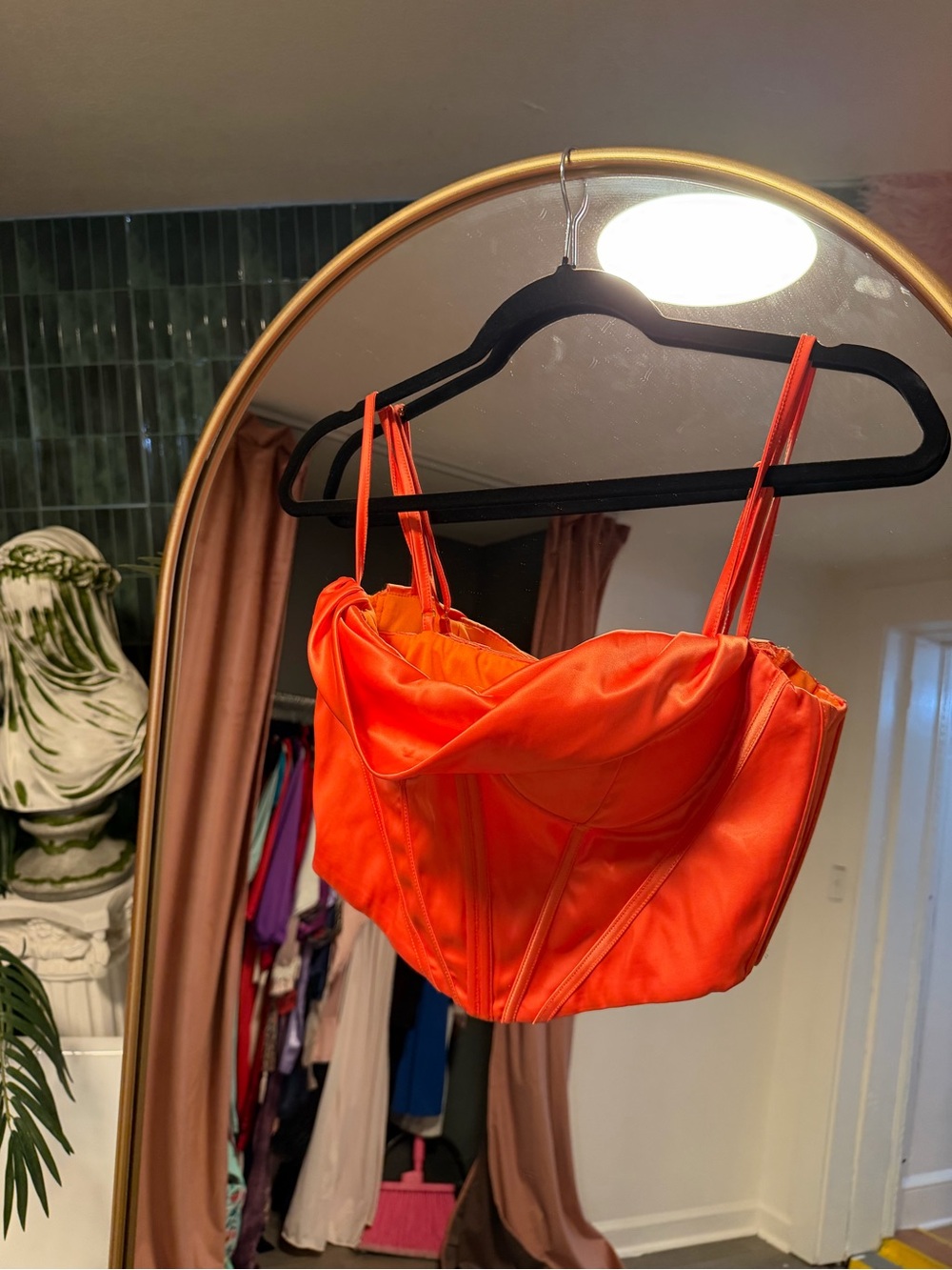 Women's Orange Satin Corset Crop Top